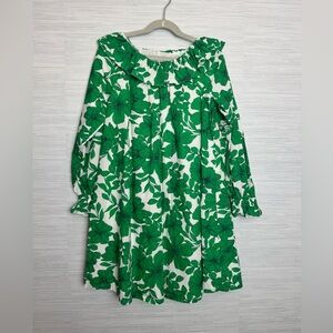 Crewcuts Green Floral Long Sleeve Dress with ruffled sleeve & neckline. Girls 10
